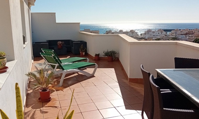 Roquetas de Mar Haus | Penthouse am rande des Romanilla-strandes, terrasse und traumblick