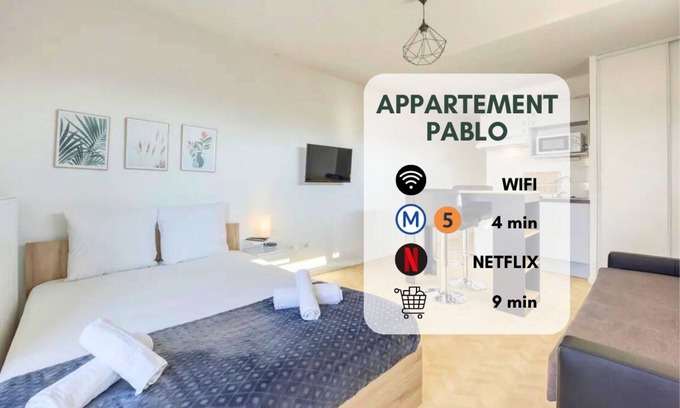 Bobigny Wohnung | Studio Pablo à 4 min du Métro 5 et du Tram 2 ! Proche Paris, Idéal Pour un duo