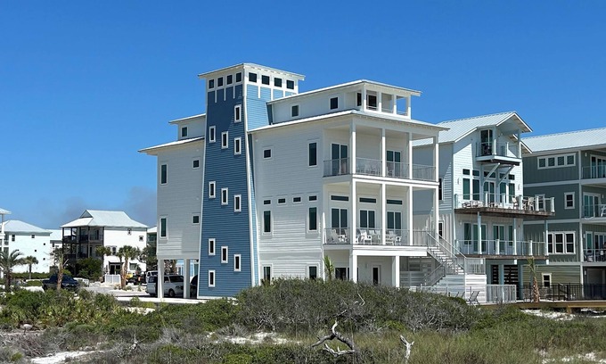 Cape San Blas Haus | The Lighthouse: Gulf-Front, Pets OK! Spacious, Private Boardwalk, Pool, Theater