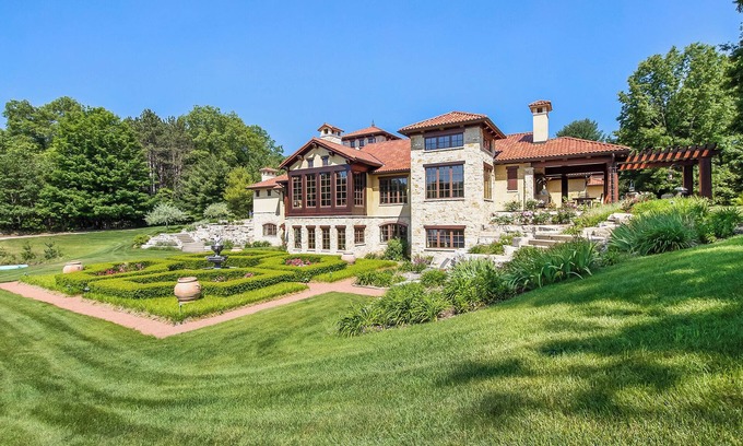 Holland Villa | Timeless Euro Tuscan gated estate on 14.5 acres with vineyard, pond and gardens.
