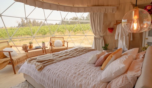 Panoramic-Zelt, 1 King-Bett, Blick auf den Weinberg (Outdoor Tub,  Amarone Glampers Dome)