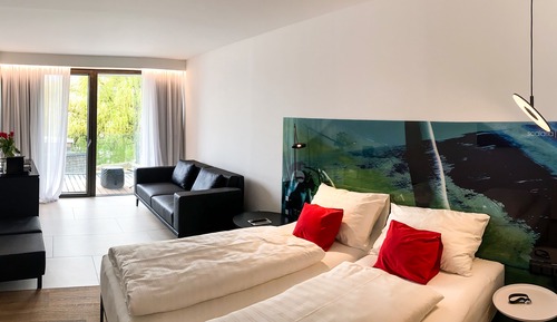 Design-Doppelzimmer, Balkon, Gartenblick