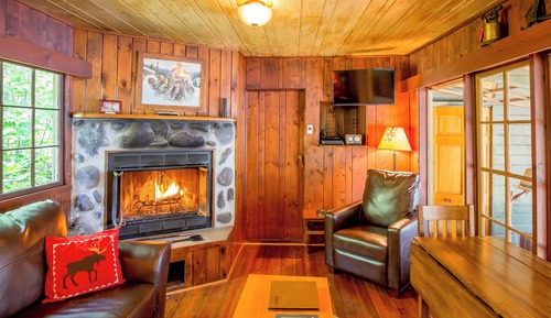 Premium-Ferienhütte, 1 Schlafzimmer, Kamin, Seeblick