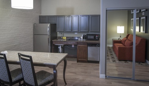 Suite, king bed, sofa bed, kitchen, accessible tub