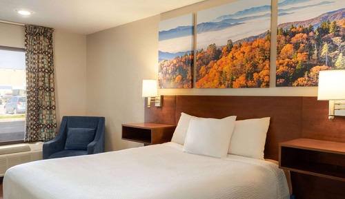 Zimmer, 1 Queen-Bett, Kühlschrank und Mikrowelle