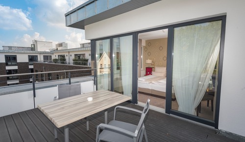 Deluxe-Doppel- oder -Zweibettzimmer, Balkon, Stadtblick