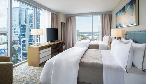 Premium-Zimmer, 2 Queen-Betten, Blick auf den Jachthafen