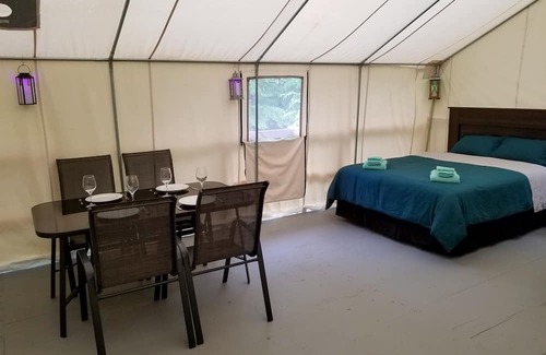 Salmon Arm Kabine | Glow, a canvas cottage with lake views and lake access. Glamping at its finest.