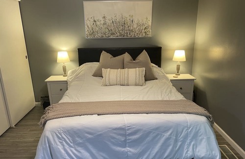 Columbus Haus | Newly remodeled home, spacious deck w/ string lights, & large yard with firepit