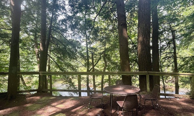 Greene Hütte | Rustic cottage surrounded by trees, overlooking a creek.