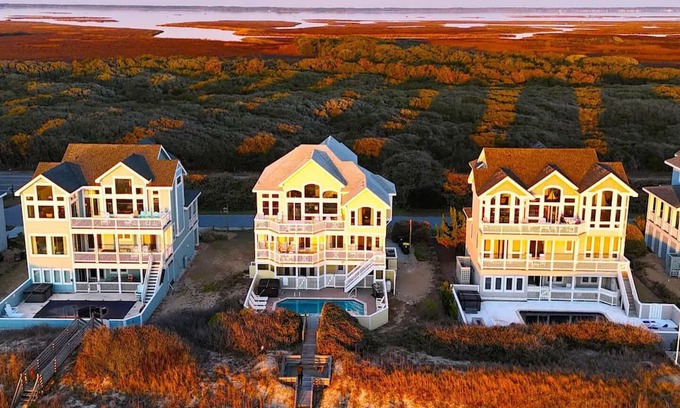 Corolla Haus | Ocean Front + Sound Views in Pine Island! Saltwater Pool & Direct Beach Access