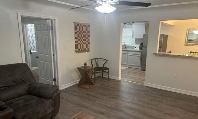 Sanger Haus | Kick back and relax in this cozy, stylish space.